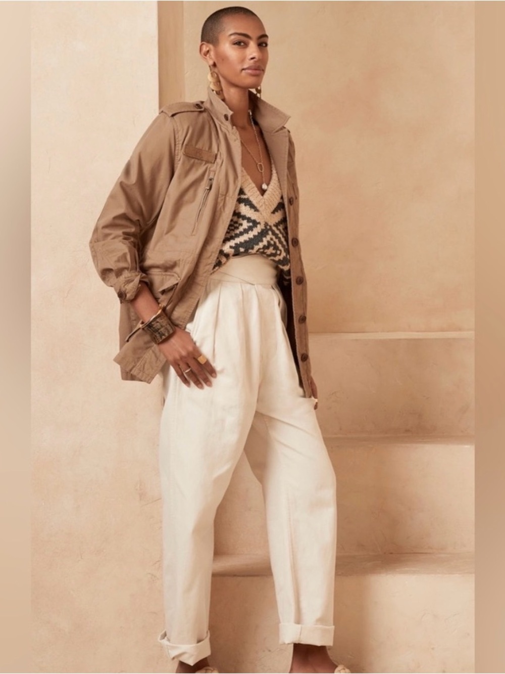 Banana Republic Beige Utility Jacket with Epaulettes
